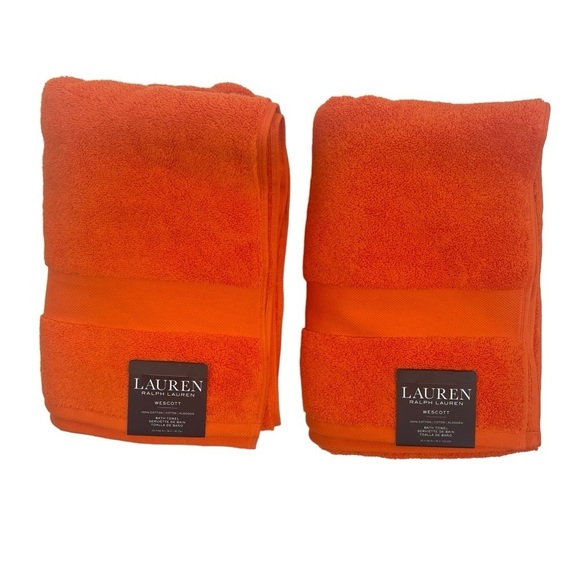 Ralph Lauren Wescott Summer Orange set of 2 Bath Towels NWT - Picture 1 of 8